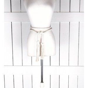 Ivory long woven braided rope knotted fringe tassel tie belt
